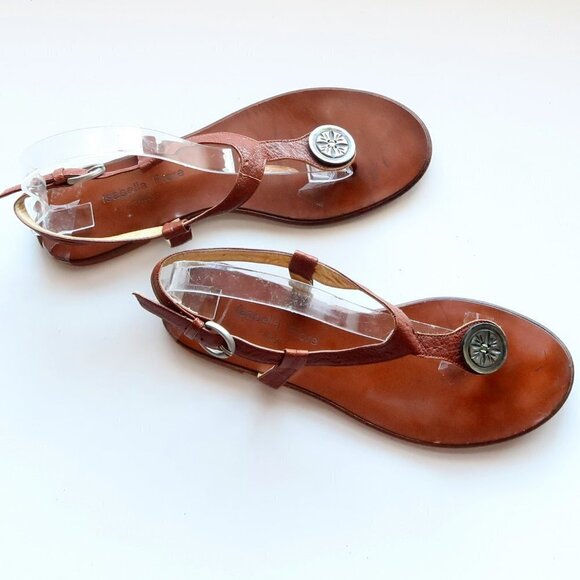Isabella Fiore Brown Italian Leather Thong Sandals Flat Summer Shoes Size 8.5 - Picture 10 of 15